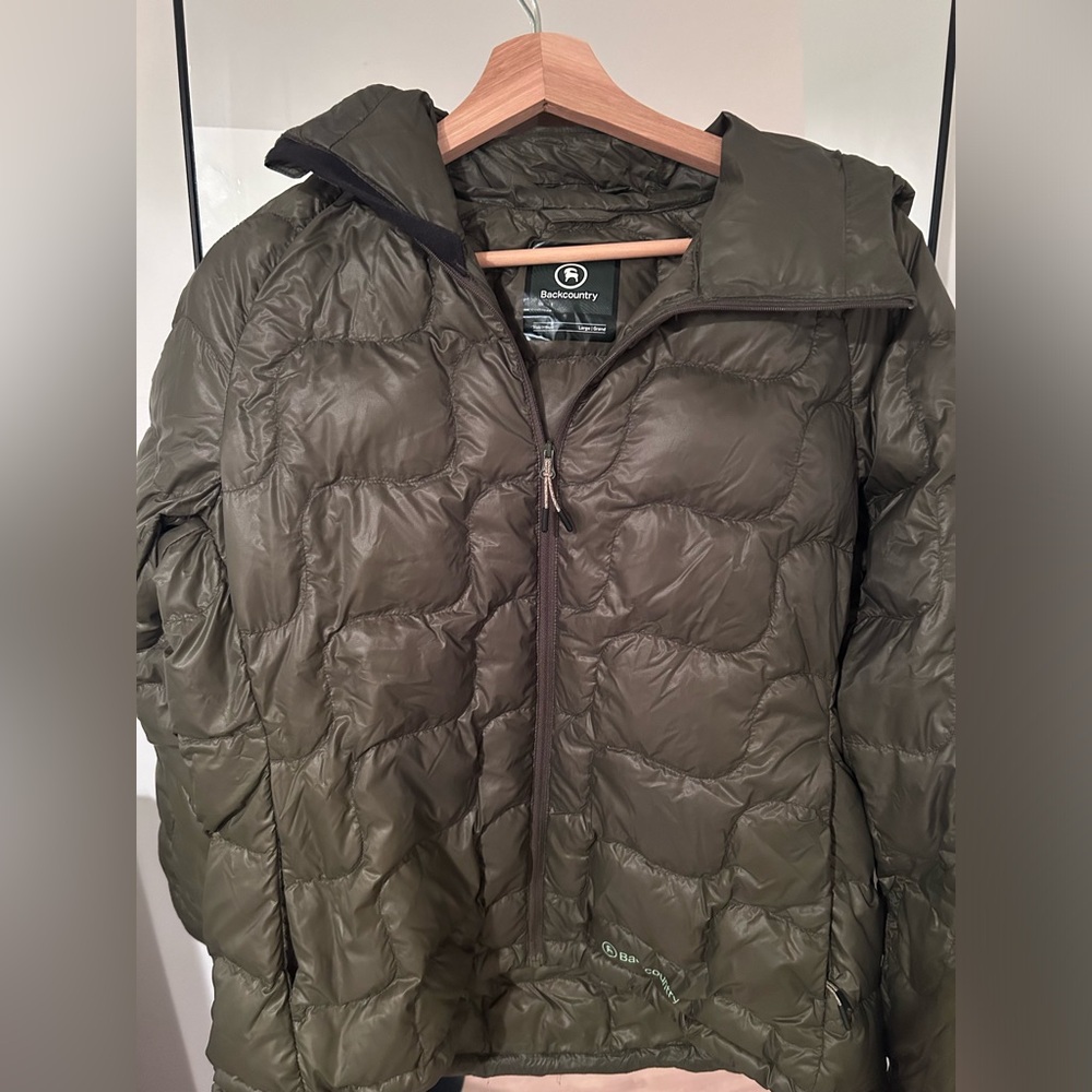 Backcountry down jacket, women’s size large.